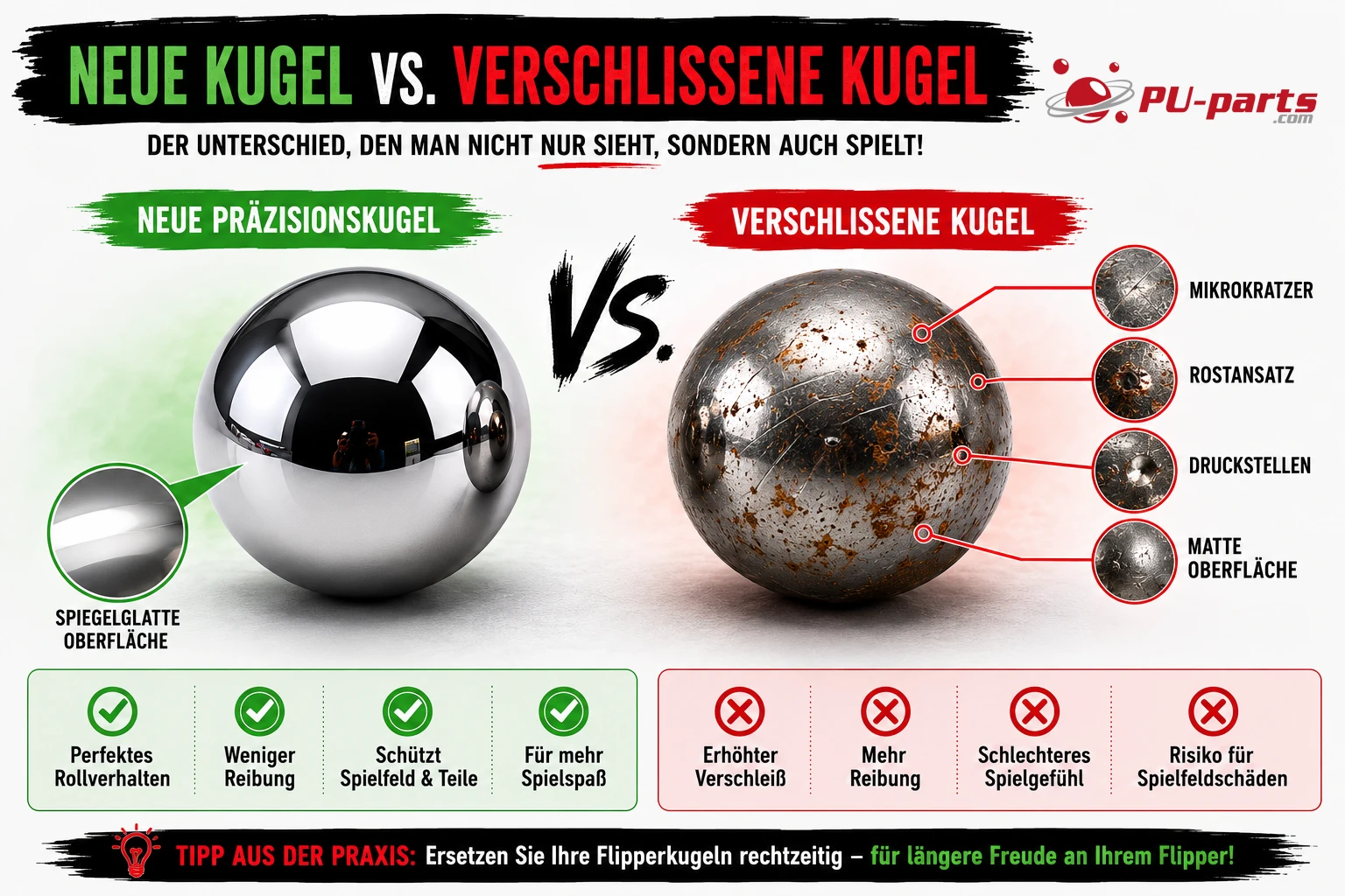Flipperkugel reinigen oder tauschen