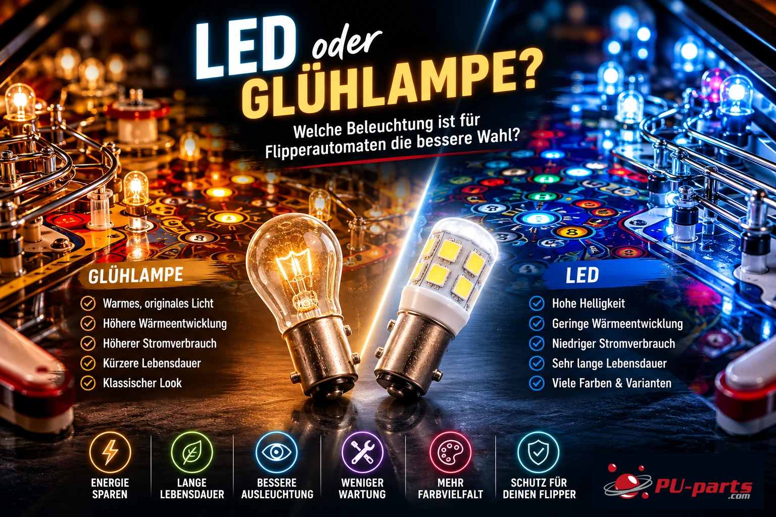 LED oder Glühlampe - Welche Beleuchtung für Flipperautomaten