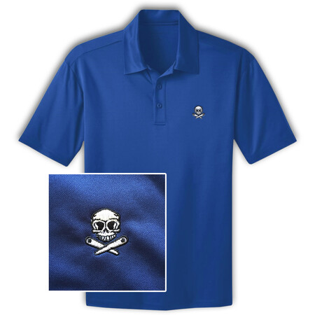 Skull & Crossed Flippers Pinball Polo Shirt - Blue L